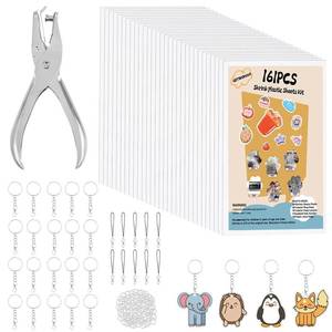 lot 18145 image: CRTWDMAN 161 Pcs Shrink Paper Keychain Kit,with 30 Pcs Shrinky Plastic Sheets 7.9x5.7,Hole Punch,Lobster Clasps,Jump Rings DIY Crafts for Adults and Teens