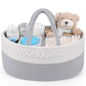 lot 18151 image: Maliton Diaper Caddy Organizer for Baby Boy- Cotton Rope for Changing Table, Nursery Storage, Newborn Baby Must Have Items