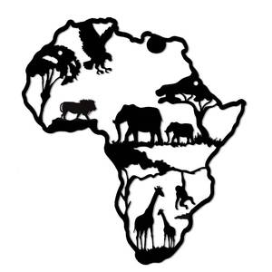 lot 18156 image: Ajqiomh Metal African Wall Decor Art, Africa Map Wall Hanging Decor, Africa Animals Wall Art Cutout Sign for Bedroom, Living Room, Office, Garden, Hotel Wall Decoration, 13.4  11.4 inch, Black