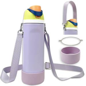 lot 18183 image: Silicone Boot Set for Cute Owala Water Bottle 24 oz �� Includes Non-Slip Sleeve, Shoulder Strap & Handle Strap, Perfect Owala Accessories, Fits Free Sip, Tumbler, Matches Pink, Black & More (Purple)