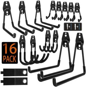 lot 18205 image: KOFANI Steel Garage Storage Hooks - 16 Pack Anti-Slip Coating, Heavy Duty Wall Mount Hooks for Hanging Bike, Ladder, Garden Tools