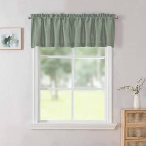 lot 18209 image: Chyhomenyc Uptown Sage Green Valance for Window, Faux Silk Room Darkening Slub Fabric Small Valance for Farmhouse Bedroom Bathroom Small Windows Toppers Windows, 60Wx18L Inch