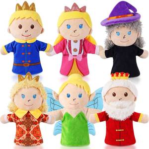 lot 18213 image: 6 Pcs Castle Hand Puppets Fairy Tales Queen & King, Princess & Prince, Elf & Witch Plush Toys Role-Play Toy Puppets for Kids Storytelling Imaginative Pretend Play Teaching Preschool(6 Cartoon)