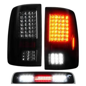 lot 19138 image: (3 Pack) Tail Light Assembly  3rd Brake Light For Dodge Ram 1500 2009-2018 for Ram 2500 3500 2010-2018 Only Fit factory Halogenincandescent and Without Projector Headlights Models LED Smoke Lens