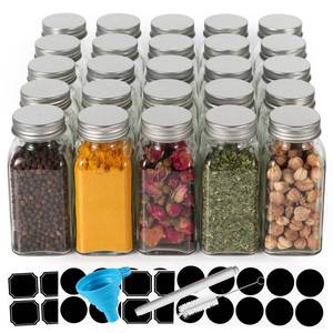 lot 19152 image: Keketin 6 oz Glass Spice Jars Bottles,25 Pack Empty Spice Jars with Shaker Lids and Labels,180ml Square Spice Containers with Airtight Silver Caps(Chalk Marker,Funnel and Brush include)