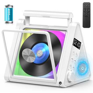 lot 19154 image: Greadio Portable CD Player,4000mAh Rechargeable CD Speaker with Bluetooth Vertical CD Player FM RadioRGB LightsRemote ControlOptUSB3.5mm Audio JackHandle for Home Music Lover