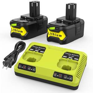 lot 19169 image: 2Pack 18V P108 Replace for Ryobi 18V Battery 6.5Ah for 18volt One Plus Lithium P108 P102 P103 P104 P105 P107 P109 P122 P190, with 2Port Ryobi Battery Charger