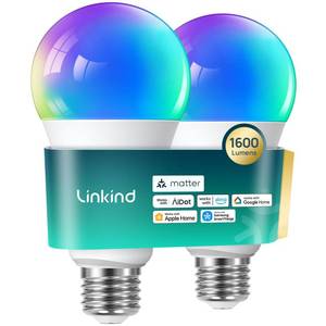 lot 19177 image: Linkind Matter Smart Light Bulb,1600LM 100W Smart Bulbs Work with AlexaApple HomeGoogle HomeSmartThings, RGBTW LED Color Changing Bulbs Music Sync, 2.4GHz Wi-Fi Light Bulbs LED 11W, A21 E26, 2Pack
