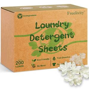 lot 19180 image: Freelivity Laundry Detergent Sheets, 200 Sheets Fresh Linen Scent - Eco-Friendly Hypoallergenic Plastic-Free LiquidLess Clothes Washing Detergent Supplies for Save Space Travel Camping