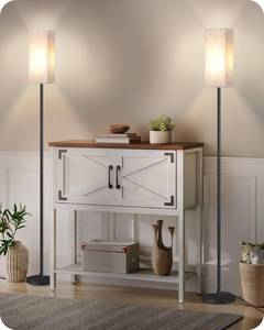 lot 19185 image: GOEBLESON 2 Pack Floor Lamp, Pole Lamp with Foot Switch, Modern Standing Lamp Lampshade, Minimalist Freestanding Lamp (Bulb Not Included), for Living Room, Bedroom Office, Black and Beige E07LDP205
