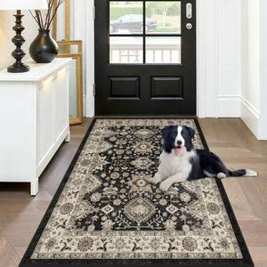 lot 19186 image: TOPRUUG Black 3x5 Entryway Rug Washable Ultra Soft Non Slip Low Pile Carpet Runners for Kitchen, Bedroom Bedside - Stain Resistant Vintage Small Home Decor (Black, 3X5)