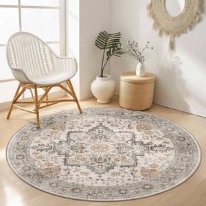 lot 19190 image: GENIMO 5FT Round Area Rugs for Living Room, Circle Rugs Machine Washable Low Pile, Chenille Non Slip Vintage Rug for Bedroom, Dining Room, Home Office, Light Taupe Brown