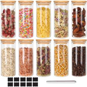 lot 19194 image: Glass Food Storage Containers Jars with Airtight Bamboo Lid 14 oz 10 pcs, 450 ml Pantry Organization Jar, Glass Terrarium with Lid, Spice, Flour and Sugar Container, Canister Set for Kitchen Counter
