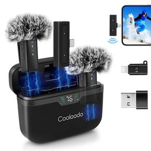 lot 19200 image: Wireless Lavalier Microphone System with Charging Case, All-in-One Clip-on Lapel Dual Mics with LightningUSB-CA Plug, 100ft Range, Noise Cancellation for iPhoneAndroidLaptop Video Recording