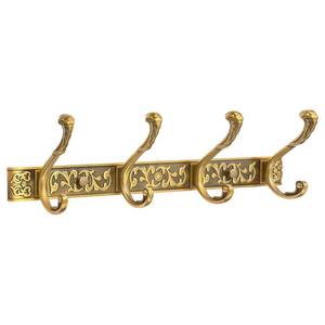 lot 19215 image: RIXIGOOD Vintage Coat Rack Wall Mount, Decorative Wall Coat Rack with 4 Hooks for Hanging Key Purse Hat Robe Towel Clothes Unique Hanger for Bathroom Shower Entryway Antique Brass 1 Pack