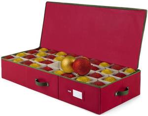lot 19221 image: ZOBER Underbed Christmas Ornament Storage Box - Stores 72 Large 4 Ornaments, With Dividers - Tear Proof 600D Oxford Fabric, Ornament Organizer Storage Box, Durable Christmas Containers Holder - Red