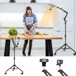 lot 19230 image: Overhead Phone Tripod for Cooking Videos with Casters, Ring Light with Stand Overhead Phone Mount Holder, Selfie Light Stand for Video Recording, Vlog, TikTok