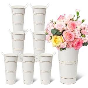 lot 19231 image: 8PCS Galvanized Metal Flower Vase, 10 Vintage French Bucket Vases with Handles, Floral Buckets Rustic Flower Buckets for Home Decor Table Centerpiece Wedding Arrangements