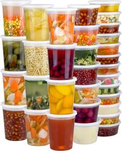 lot 19233 image: Dipoo 60 Sets (120-Piece) Deli Containers with Lids, 32168 oz X 20 Set Each, Leak-Proof & BPA Free Airtight Takeout Plastic Food Storage Containers for Soup, FreezerMicrowaveDishwasher Safe
