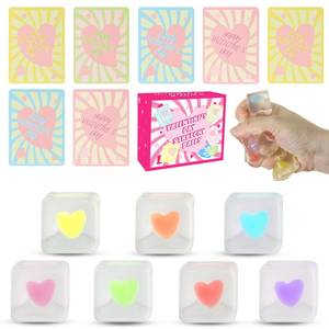 lot 19236 image: 28 Pack Fiddet Squishy Stress Cubes with Hearts - Sensory Fidget Toys for Adults & Kids, Valentines Day Card Gifts, Classroom Party Favors, Anxiety Relief Squeeze Toys