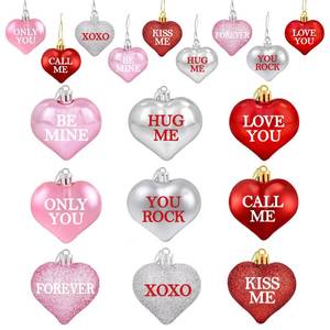 lot 19246 image: Tifeson 36Pcs Valentines Day Heart Ornaments, Red Pink Silver Heart Shaped Valentine Ornaments for Tree Conversation Heart Decorations for Valentines Home Anniversary Decor