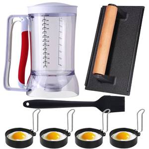 lot 19251 image: 7 Piece Griddle Breakfast Kit for Blackstone, Griddle Accessories Set - Included Pancake Batter Dispenser, Bacon Press, Egg Rings, Basting Brush
