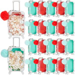 lot 19255 image: VioraWhite 12 Pcs Mini Suitcase Empty Storage Box and Plush Ball Keychain Candy Luggage Containers Packaging Case for Bridal Shower Baby Shower Party Favors Travel Gifts (Red,Mint Green)