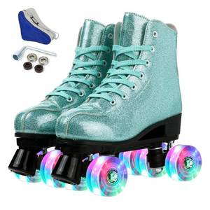 lot 19257 image: XUDREZ Roller Skates for Women Men Shiny Holographic High Top PU Leather Rollerskates for Beginner Classic Double-Row Roller Skates Four Wheels Skates (Green Crystal,Flash Wheel,41)