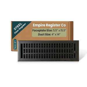 lot 19260 image: Empire Register Co, Vent Cover - 4x14 inch, Modern Contemporary Design, Brushed Nickel Finish, Heavy Duty Floor Vent Covers, Metal Damper Attached Vent Covers for Home Floor only