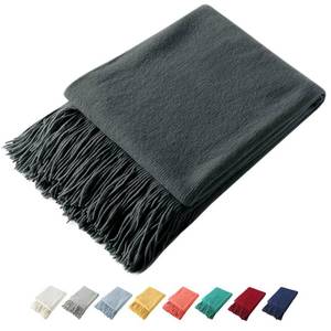 lot 19266 image: Homiest Decorative Knitted Throw Blanket With Fringe, Lightweight Acrylic Knit, Soft & Cozy Tassel for Couch Sofa Bed (Charcoal Grey, 50 x 60 Inch)