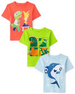 lot 20196 image: The Childrens Place Baby Toddler Boys Short Sleeve Graphic T-Shirt, Cabana CoralCLOUDLESSLollipop Lime (USED)