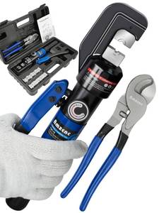 lot 20201 image: AMZCNC Hydraulic Crimping Tool and Cable Cutter Hydraulic Cable Lug Crimper 10 US TON 12 AWG to 00 (20) Electrical Terminal Cable Wire Tool Kit with 9 Die