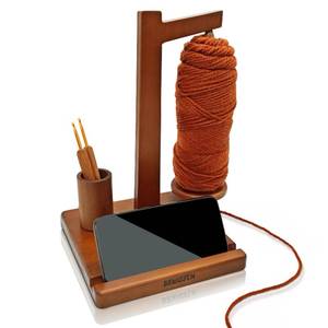 lot 20206 image: BRWISSEN Wooden Yarn Holder for Crocheting and Knitting with Phone Stand, Crochet Hook Storage, and Magnetic Yarn Ball Holder Spinner - Ideal Gift for Crochet Lovers-Walnut Color (small crack in bottom of base)