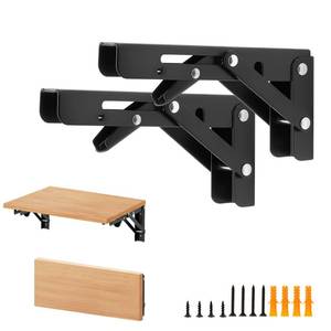 lot 20223 image: Home Expert 6 Inch Folding Shelf Brackets, 2 Pack (1 Pairs) Heavy Duty Metal Collapsible Wall-Mounted Brackets, Space-Saving DIY Foldable Shelf for Benches and Tables, Matte Black