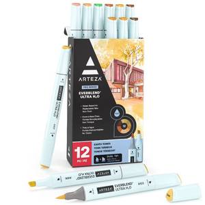lot 20224 image: ARTEZA Dual Tip Nylon Brush Pens Set of 12 Earth Tones, EverBlend Watercolor Calligraphy Markers, Water-Based Ink