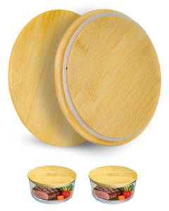 lot 20234 image: TERESRY Replacement Wooden Lids for Pyrex, Anchor Hocking Glass Containers 7201-PC2, Bamboo Lids for Pyrex 4Cup Glass Bowls, Bowl Covers with Leakproof Silicone Gasket 2 Pack