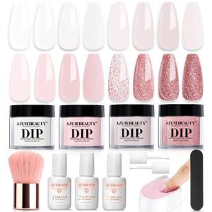lot 20236 image: AZUREBEAUTY Dip Powder Nail Kit,4 Colors Nude Pink Glitter Hues,Starter Set for French Nails & All Seasons,Includes Base Coat, Top Coat, Activator & DIY Salon Liquids