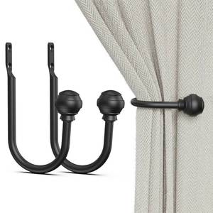 lot 20240 image: Hion Curtain Holdbacks Black 2pcs, Curtain Tiebacks Wall Mounted Curtain Hooks Holders for Drapes