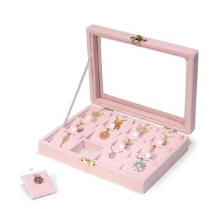 lot 20250 image: XHMQYC Jewelry Box Necklace Organizer Tray, Pink Velvet Necklace Display Case for Storage Small Display Tray 12 Grid Pendant Holder for Women