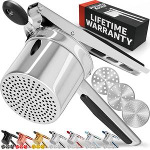 lot 20260 image: PriorityChef Large 15oz Potato Ricer With 3 Discs, Heavy Duty Stainless Steel Potato Ricer for Mashed Potatoes, Potato Masher, Press and Ricer Kitchen Tool, Black