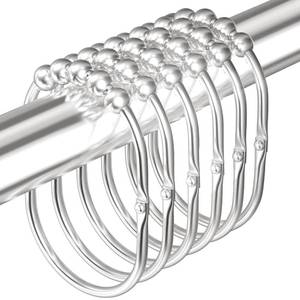 lot 20267 image: MENGJINGO 12PCS Wide Shower Curtain Hooks, Rust Proof Stainless Steel Shower Curtain Rings, Heavy Duty Shower Hooks for Bathroom Shower Rods Curtains, Easy Glide Rollers, Set of 12, Bright Chrome