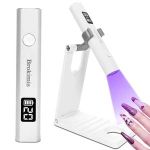 lot 20278 image: Brokimis Handheld UV Light for Gel Nails with Stand, Mini Nail Lamp with LCD Display 3-Timer Modes Portable Cordless Rechargeable USB Small Nail Dryer for Fast Curing Home DIY Manicure Nail Art