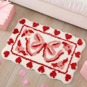 lot 20286 image: Drydiet Valentines Day Bath Rugs, Red Heart Bow Area Rugs for Bathroom Kitchen Bedroom, Non-slip Microfiber Washable Bath Mat, Valentines Soft Absorbent Bathmat for Anniversary Home Decor, 20x30 Inch