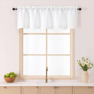 lot 20289 image: Gwine White Window Valance for Kitchen, Light Filtering Short Curtain Valance, Soft Airy Rod Pocket Small Window Treatment for Bathroom Bedroom Basement RV Camper, 52Wx16L inch, 1 Piece, White