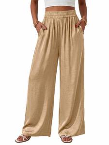 lot 20291 image: BTFBM Wide Leg Pants Woman Summer 2026 Pockets Loose Flowy Lightweight Palazzo Trousers Lounge Beach Vacation Clothes(Khaki, XX-Large)