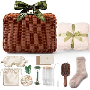 lot 1011 image: 14-Piece Vintage Self-Care Gift Basket for Women �� Relaxing Spa Care Package with Blanket, Socks, Glass Tumbler & Accessories, Ready-to-Gift