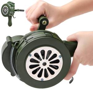 lot 1012 image: Acshio Hand Crank Siren Horn, 110 DB Loud Emergency Safety Manual Siren, Portable Metal Manual Handheld Air Raid Siren Fire Alarm for Self Protection, Home, Sport Event, Green