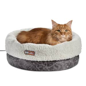 lot 1992 image: K&H Pet Products Heated Cat Bed Indoor, Thermo-Snuggle Cup Bomber Soft Heated Pet Bed for Large Indoor Cats and Small Dogs, Machine Washable, Waterproof Heated Pad, Safety Listed - 18 X 14in Gray