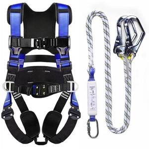 lot 1995 image: WHITEDEW Fall Protection Premium Safety Harness with Shock Absorbing Lanyard, Vented & Padded Shoulder, Legs & Back - Upgrade 4 Quick Buckles (Blue)