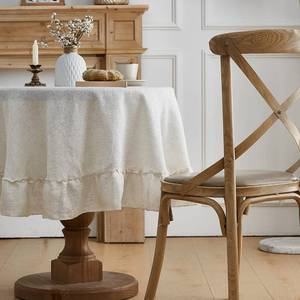 lot 2034 image: Tootop Linen Tablecloth Ruffle Patchwork Tablecloth Round Farmhouse Vintage Tablecloth Washable Kitchen Banquet Tablecloth for 3-4 Feet Round Tablecloth 60 Round Natural